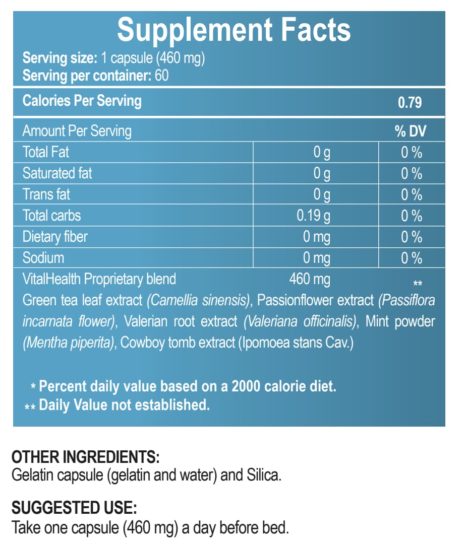 abla de información nutricional y suplementos facts del producto V-Italay.