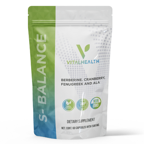 S Balance suplemento con Berberina HCl clínica, ALA, cranberry y fenogreco para control glucémico y salud metabólica