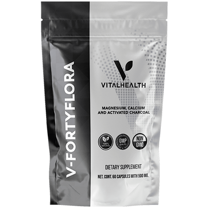 V‑Fortyflora suplemento digestivo con magnesio, lisina, calcio y carbón activado para bienestar intestinal