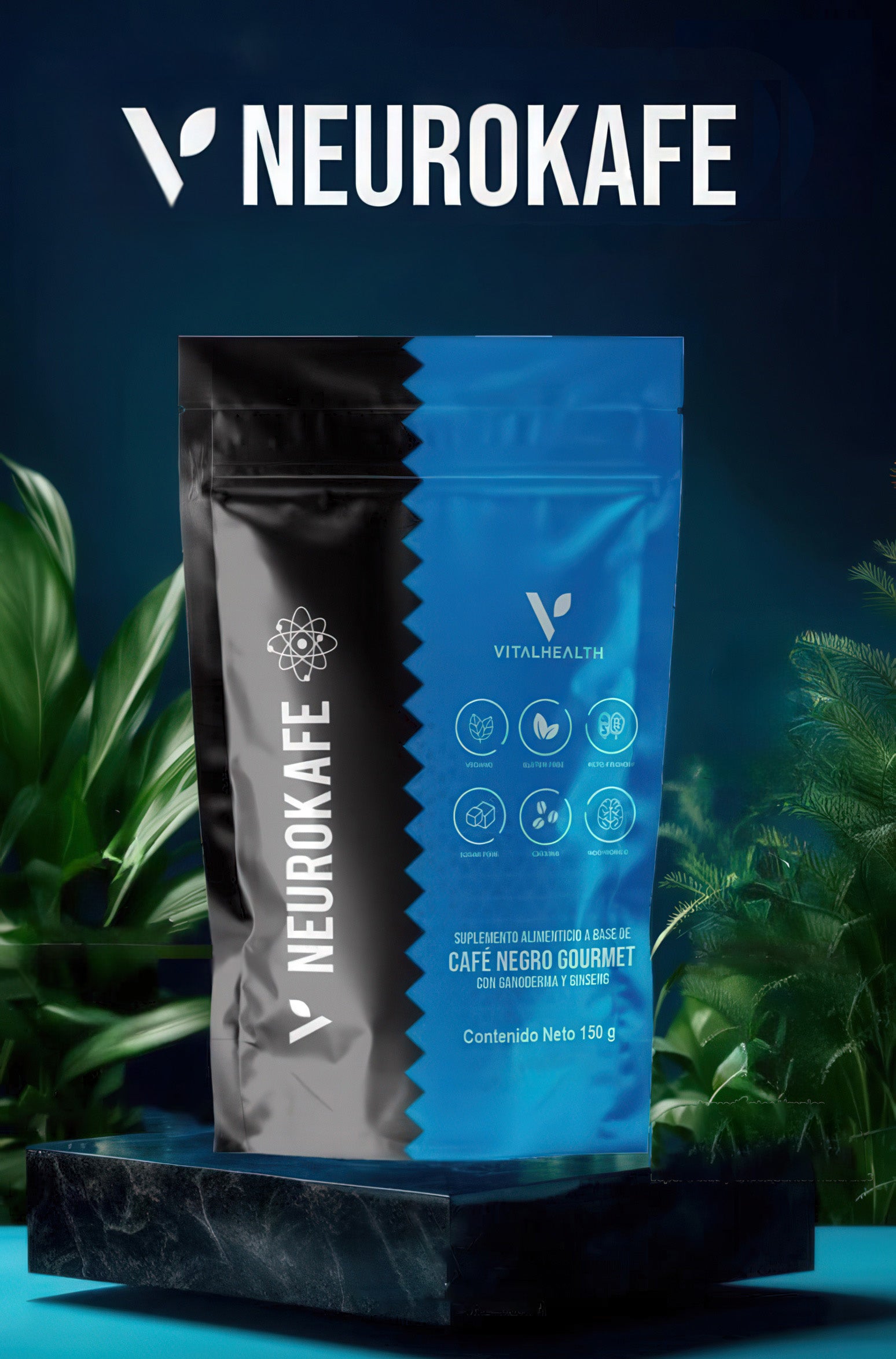 Café neuroprotector V-Neurokafe, fórmula orgánica para estimular la función cognitiva.