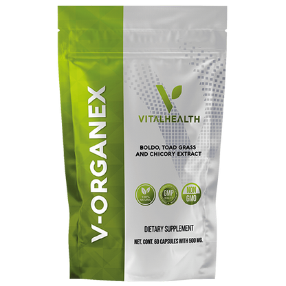 V-Organex detox hepático natural con boldo, milk thistle, achicoria y hierba de sapo – suplemento hepático